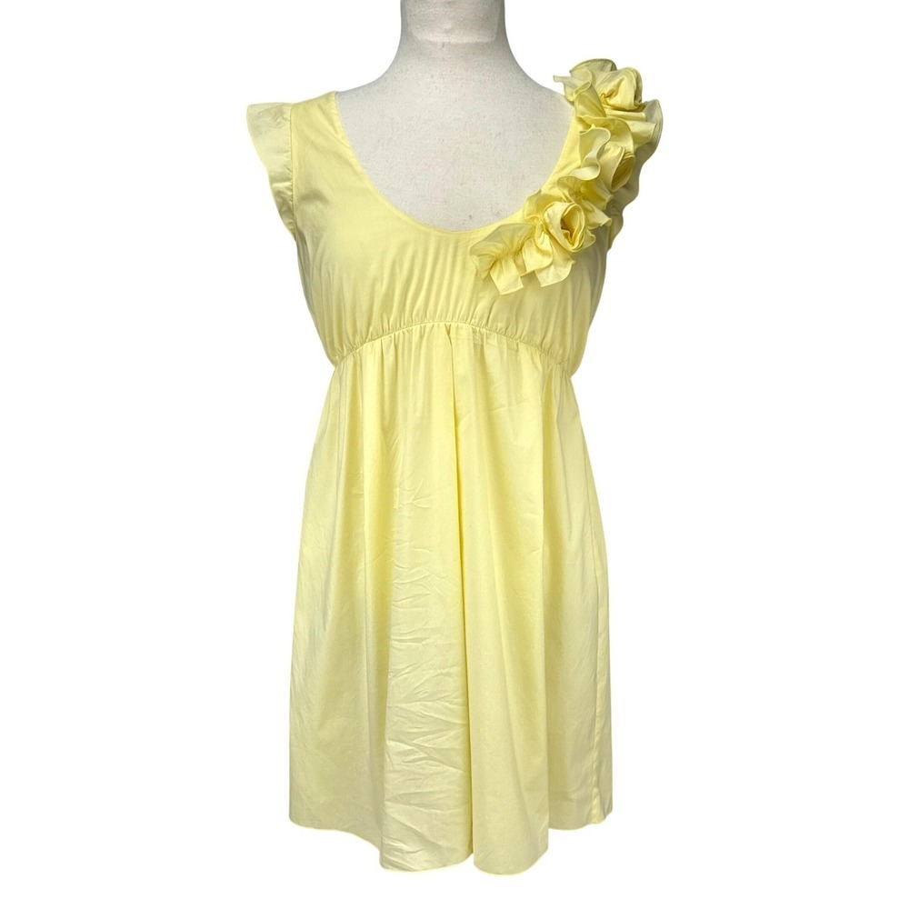 PATRIZIA PEPE 3D Floral Ruffle Yellow Asymmetrical  Mini Dress Size 40 IT S